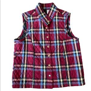 Quilted Red Plaid Cotton Blend Snap Front Lined Pocketed Vest Size Medium